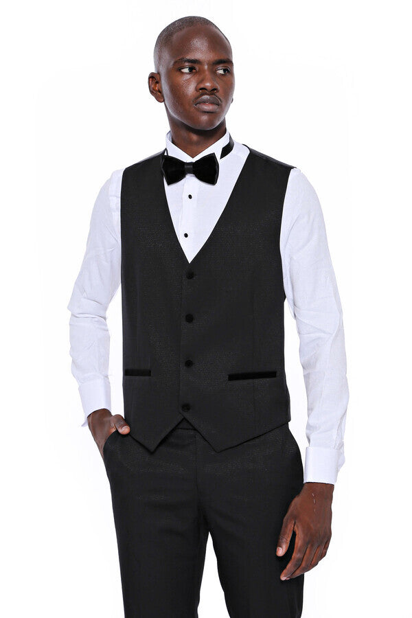 WSS Patterned Velvet Lapel Black Men Tuxedo  - Channelview