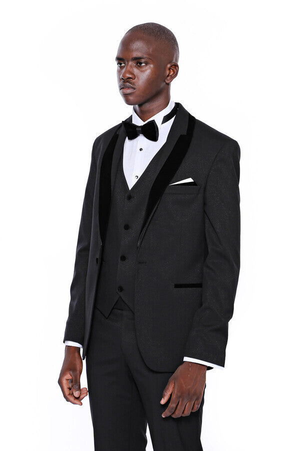 WSS Patterned Velvet Lapel Black Men Tuxedo  - Channelview