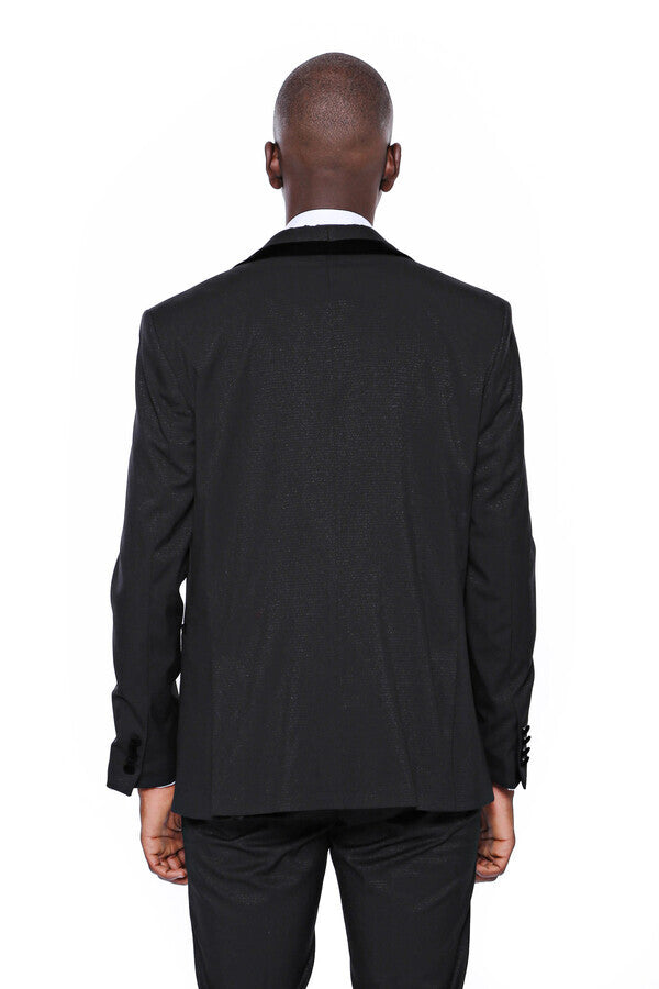 WSS Patterned Velvet Lapel Black Men Tuxedo  - Channelview