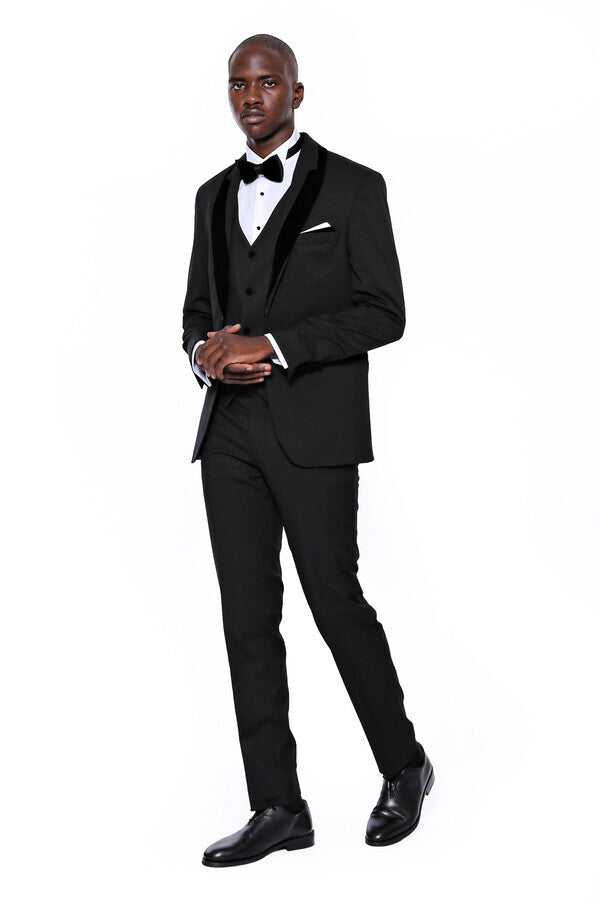 WSS Patterned Velvet Lapel Black Men Tuxedo  - Channelview