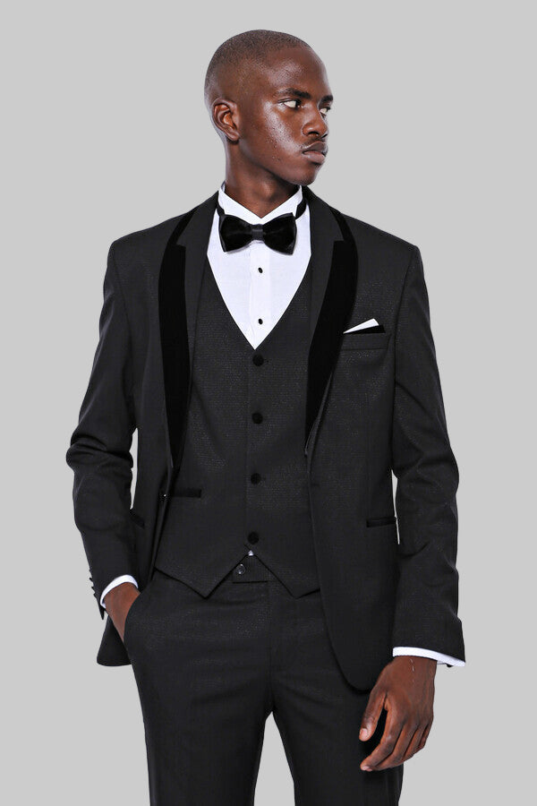 WSS Patterned Velvet Lapel Black Men Tuxedo  - Channelview