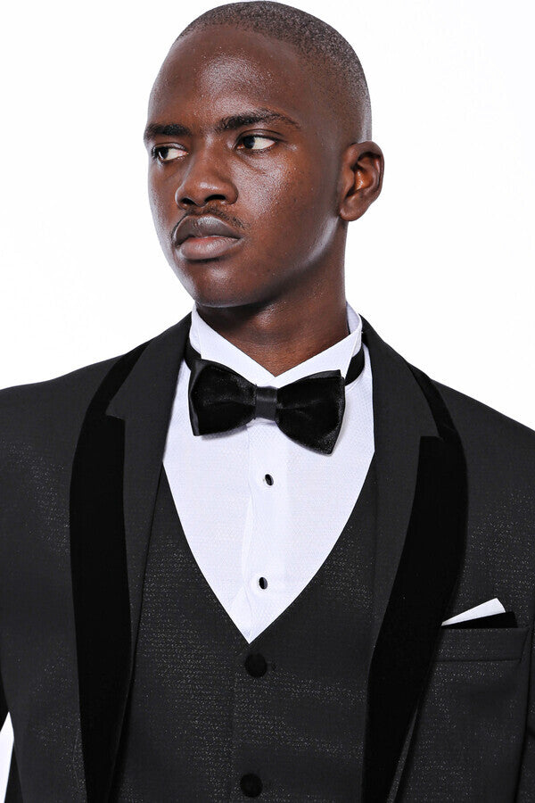 WSS Patterned Velvet Lapel Black Men Tuxedo  - Channelview