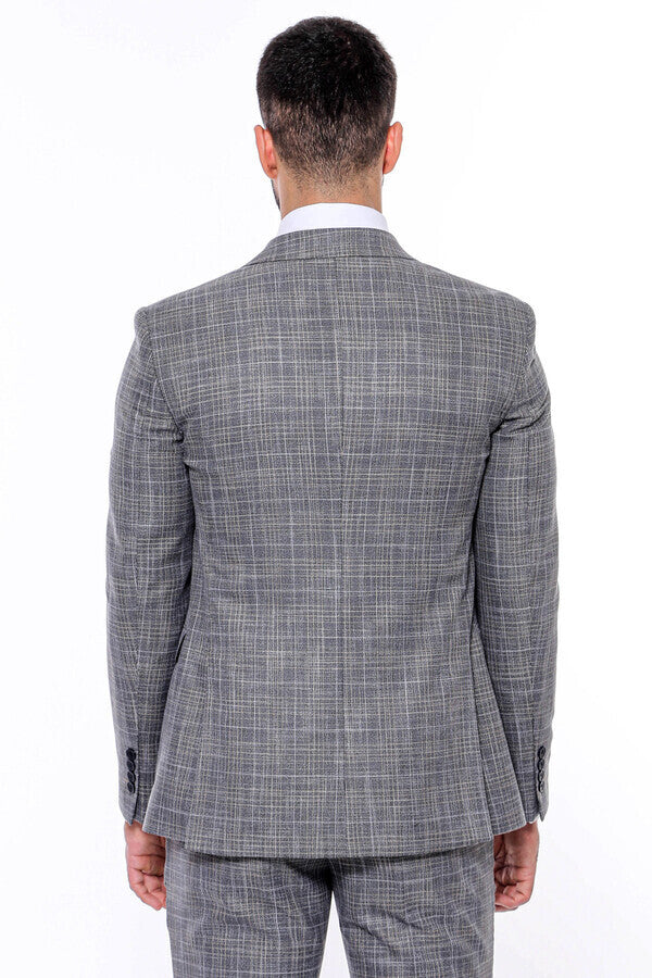 WSS Patterned Vested Slim-Fit Dark Grey Men’s Suit  - Castellammare di Stabia