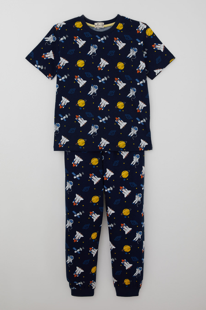 BRE Paty Kıds Erkek Çocuk Pijama Takımı Kısa Kollu Uzay Temalı Astronot Desenli 82 Yaş, Lacivert - Lakewood