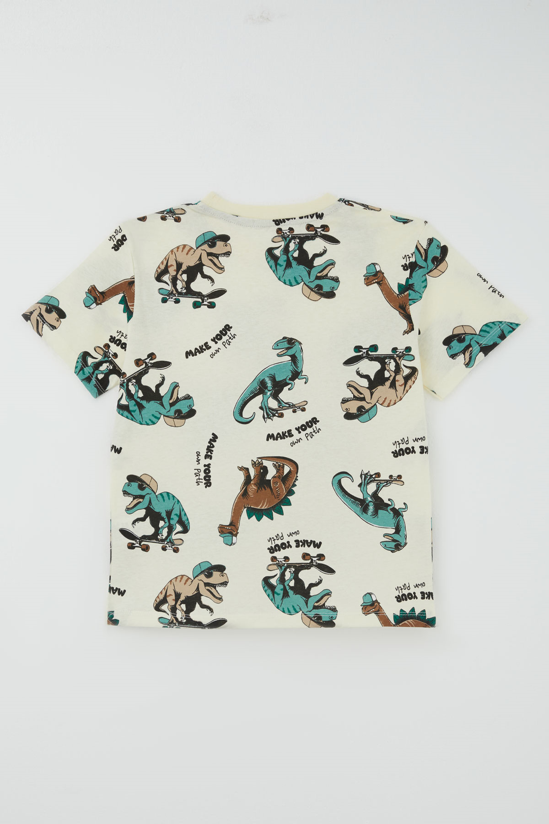 BRE Paty Kıds Erkek Çocuk Pijama Takımı Kısa Kollu Motivasyon Temalı Kaykaycı Dinozor Desenli 82 Yaş, Krem - Florence