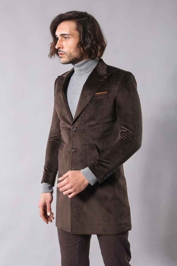 WSS Peak Lapel Brown Men Coat  - El Ejido