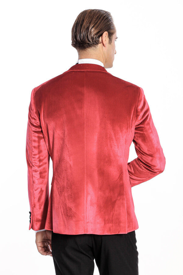 سترة WSS Peak Lapel Velvet Red للرجال للحفلات الراقصة - سينجين