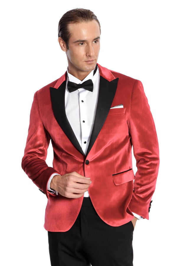 سترة WSS Peak Lapel Velvet Red للرجال للحفلات الراقصة - سينجين