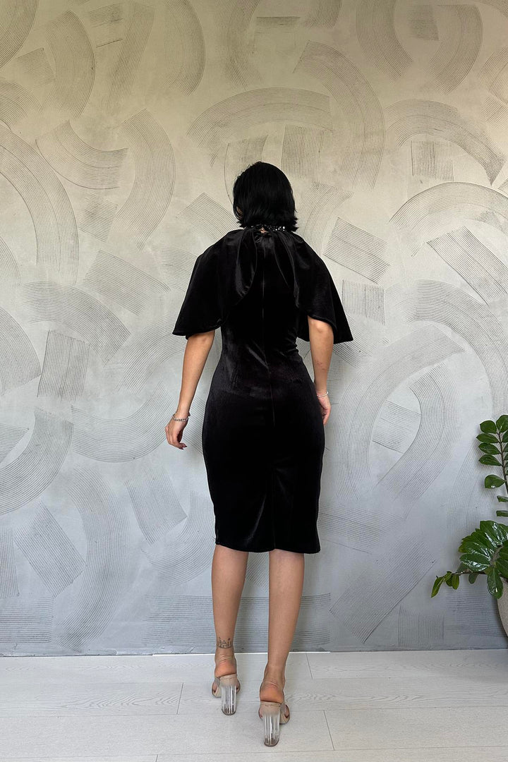 ELS Detailed Dress with Cape - Black - Lawrence