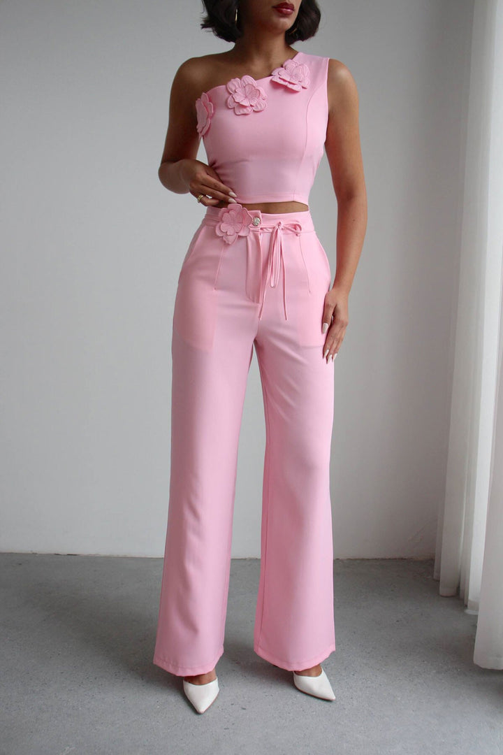 Pembe Aksesuar Detaylı Bluz Ve Pantolon Dokuma Alt Üst Takım BCHN-2526127 - North Ridgeville