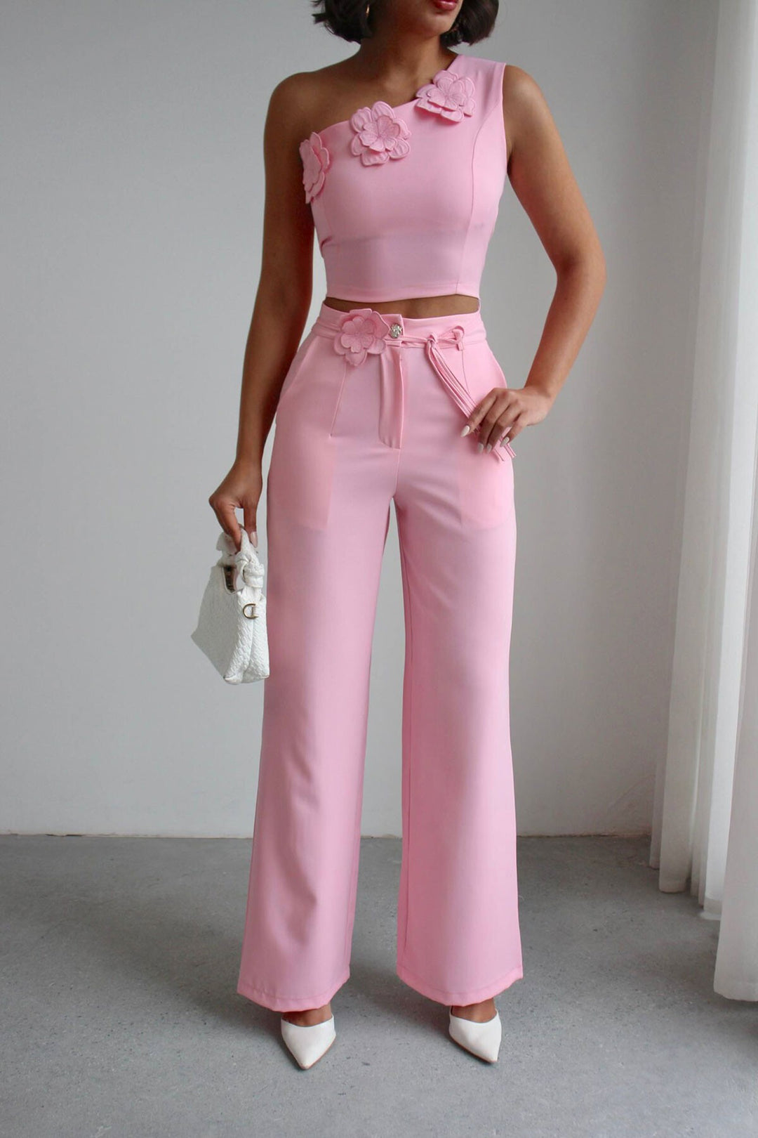 Pembe Aksesuar Detaylı Bluz Ve Pantolon Dokuma Alt Üst Takım BCHN-2526127 - North Ridgeville