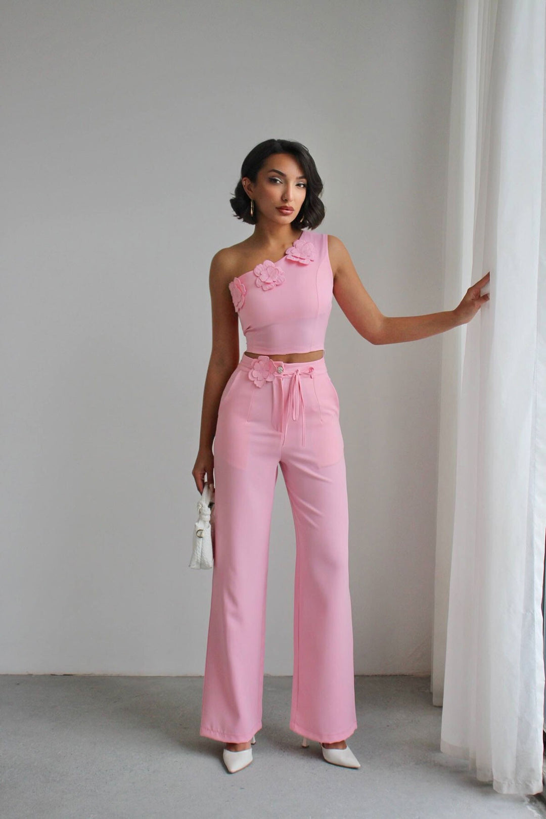 Pembe Aksesuar Detaylı Bluz Ve Pantolon Dokuma Alt Üst Takım BCHN-2526127 - North Ridgeville