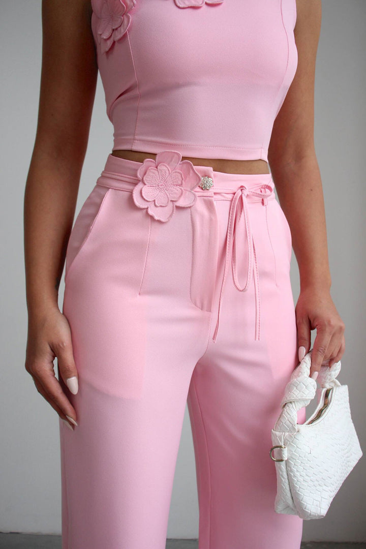 Pembe Aksesuar Detaylı Bluz Ve Pantolon Dokuma Alt Üst Takım BCHN-2526127 - North Ridgeville