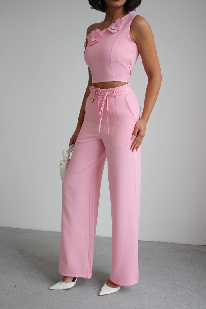 Pembe Aksesuar Detaylı Bluz Ve Pantolon Dokuma Alt Üst Takım BCHN-2526127 - North Ridgeville