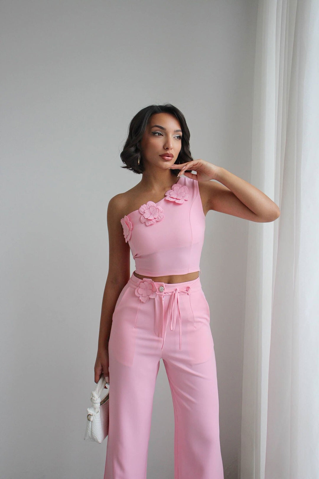 Pembe Aksesuar Detaylı Bluz Ve Pantolon Dokuma Alt Üst Takım BCHN-2526127 - North Ridgeville
