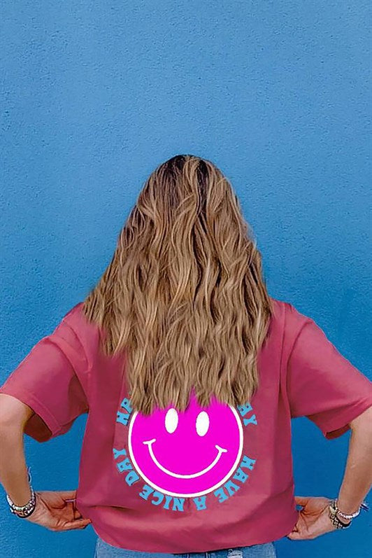 MDX Pink Back Printed Oversized Round Neck Women's T-Shirt - Târgu Jiu
