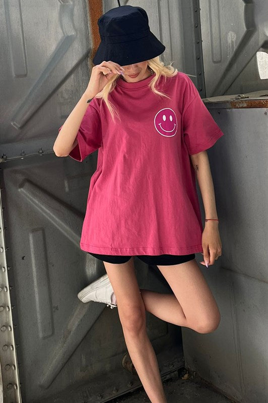 MDX Pink Back Printed Oversized Round Neck Women's T-Shirt - Târgu Jiu
