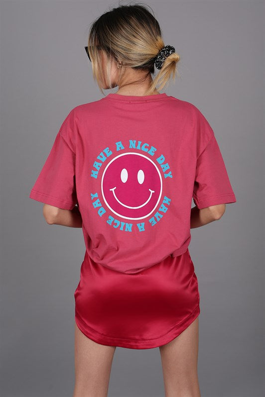 MDX Pink Back Printed Oversized Round Neck Women's T-Shirt - Târgu Jiu