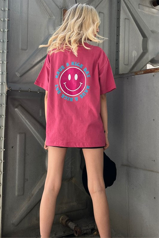 MDX Pink Back Printed Oversized Round Neck Women's T-Shirt - Târgu Jiu