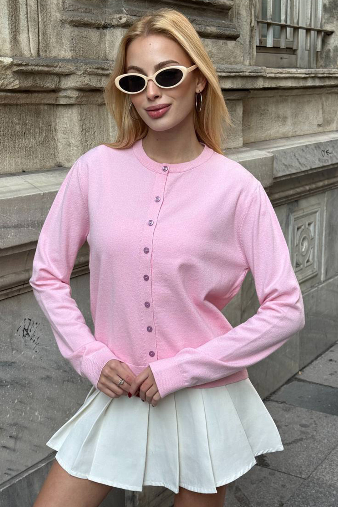 Pink Bicycle Collar Buttoned Cardigan BCHZCK-251267 - Cosamaloapan