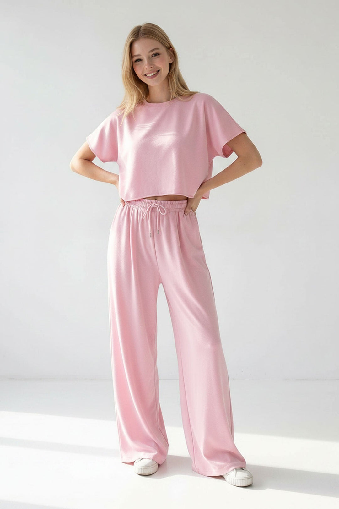 Pembe Bol Paça Rahat Kesim Modal Kumaş Alt Üst Takım - Arrecife