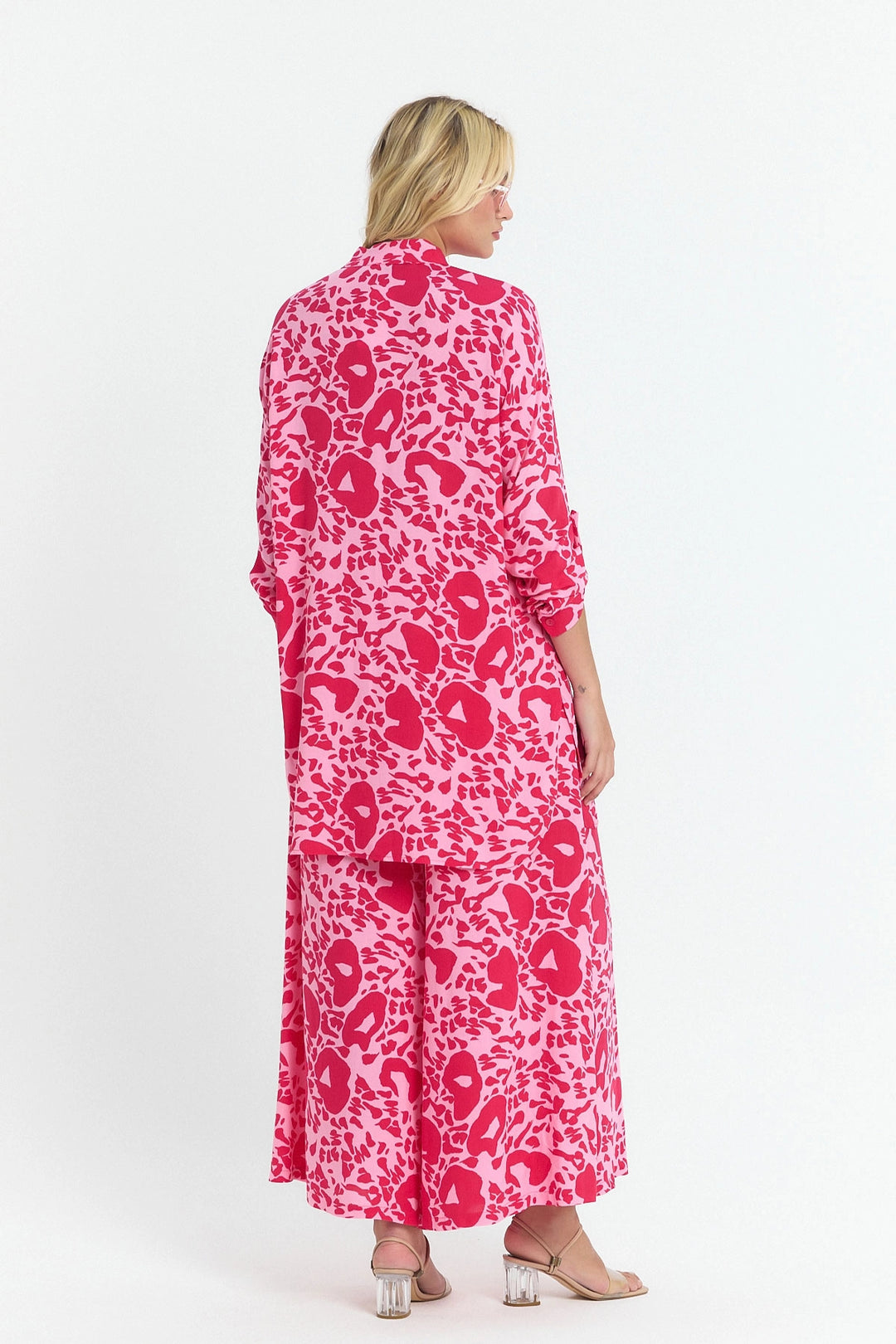 Pink Flower Patterned Long Tunic and Pants Woven Viscon Top Set BCVL-25V053-2 - Wollongong