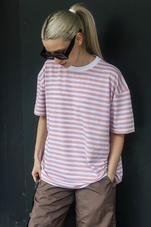 MDX Pink Striped Bicycle Neck T-Shirt MG1656 - Bergamo
