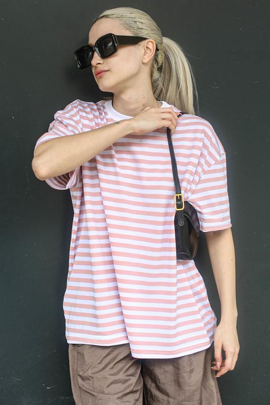 MDX Pink Striped Bicycle Neck T-Shirt MG1656 - Bergamo
