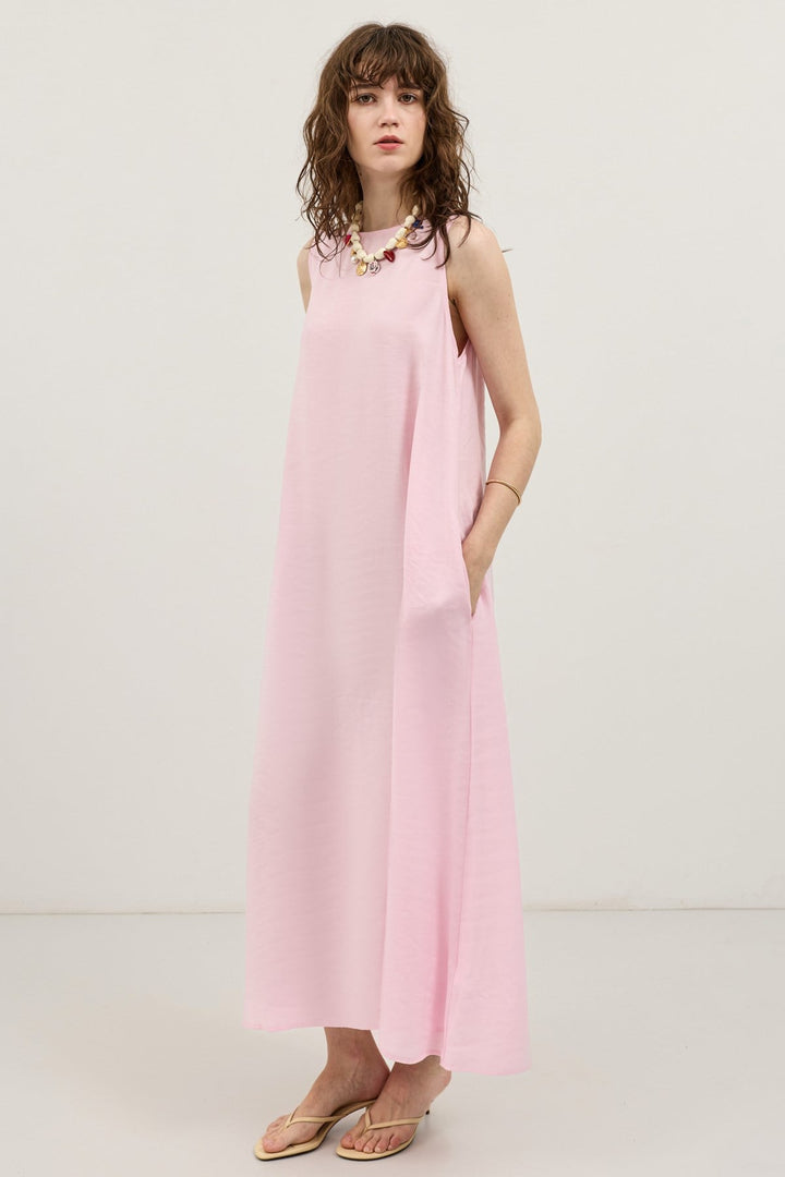 ANT Antioch Pembe Dökümlü Halter Yaka Midi Elbise - Paraíso
