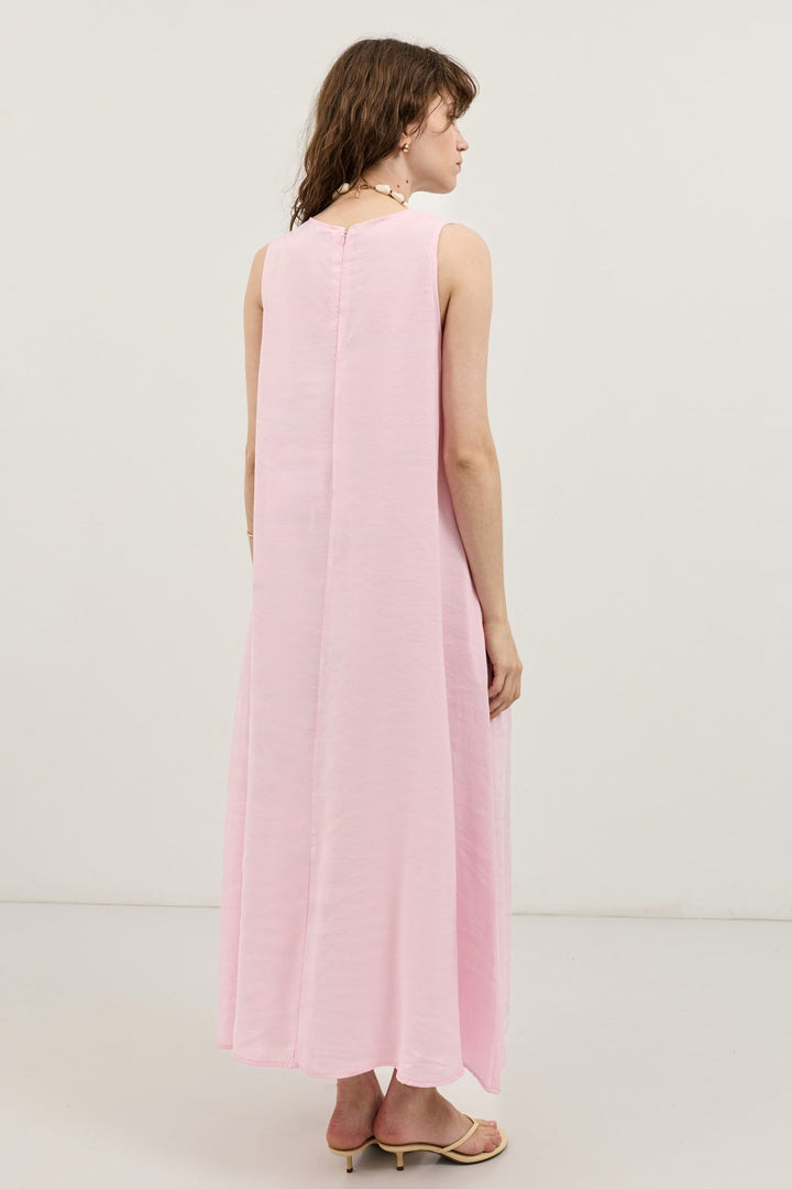 ANT Antioch Pembe Dökümlü Halter Yaka Midi Elbise - Paraíso