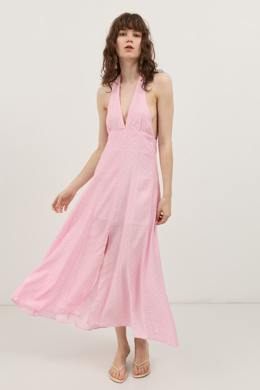 ANT Antioch Pembe Halter Yaka Puantiyeli Kadın Elbise - Barnsley