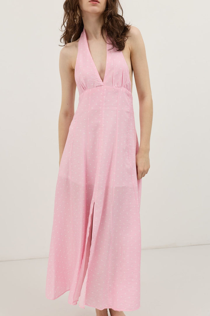 ANT Antioch Pembe Halter Yaka Puantiyeli Kadın Elbise - Barnsley