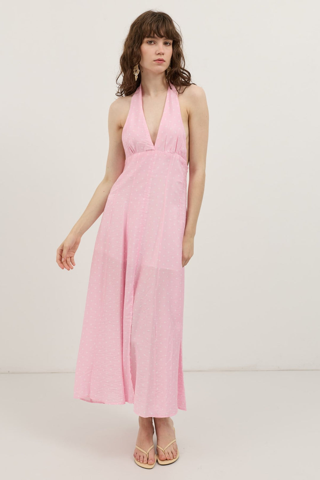 ANT Antioch Pembe Halter Yaka Puantiyeli Kadın Elbise - Barnsley