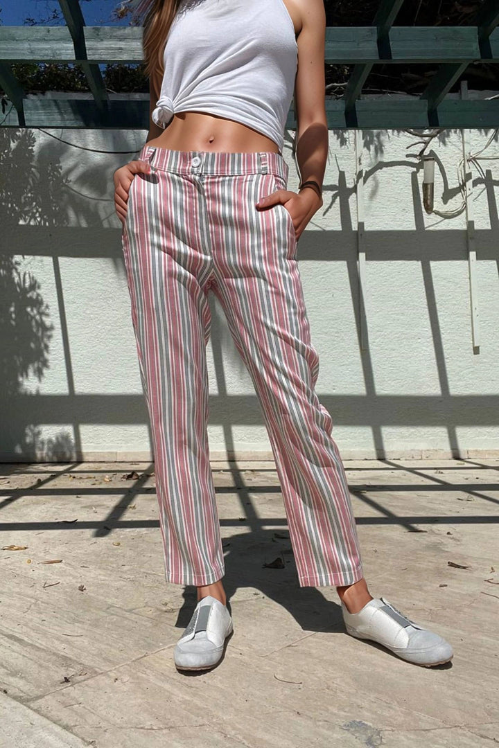 Pink Corduroy Pocketed Buttoned Skinny Carrot Pants BCBSK-25700-3394 - Zwolle