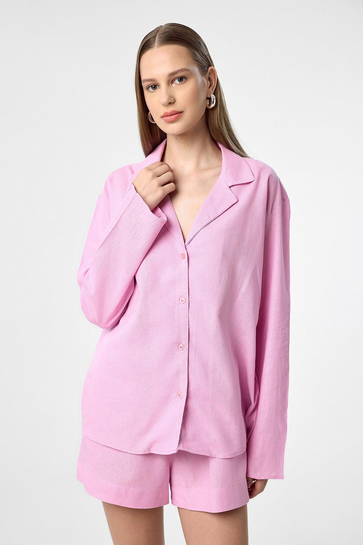 ANT Antioch Pink Linen Blend Shorts-Shirt Women's Set - Gera