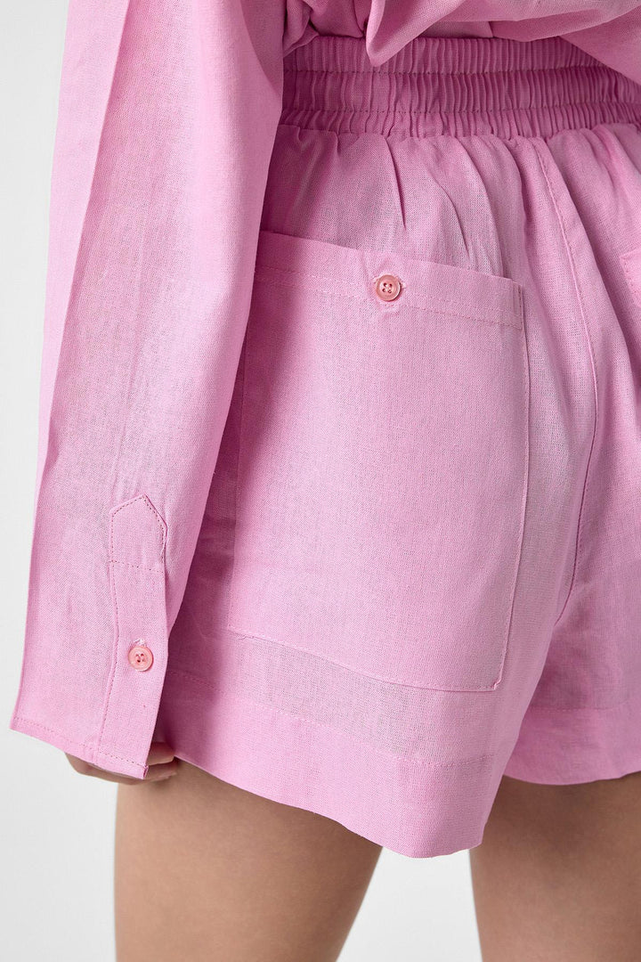 ANT Antioch Pink Linen Blend Shorts-Shirt Women's Set - Gera