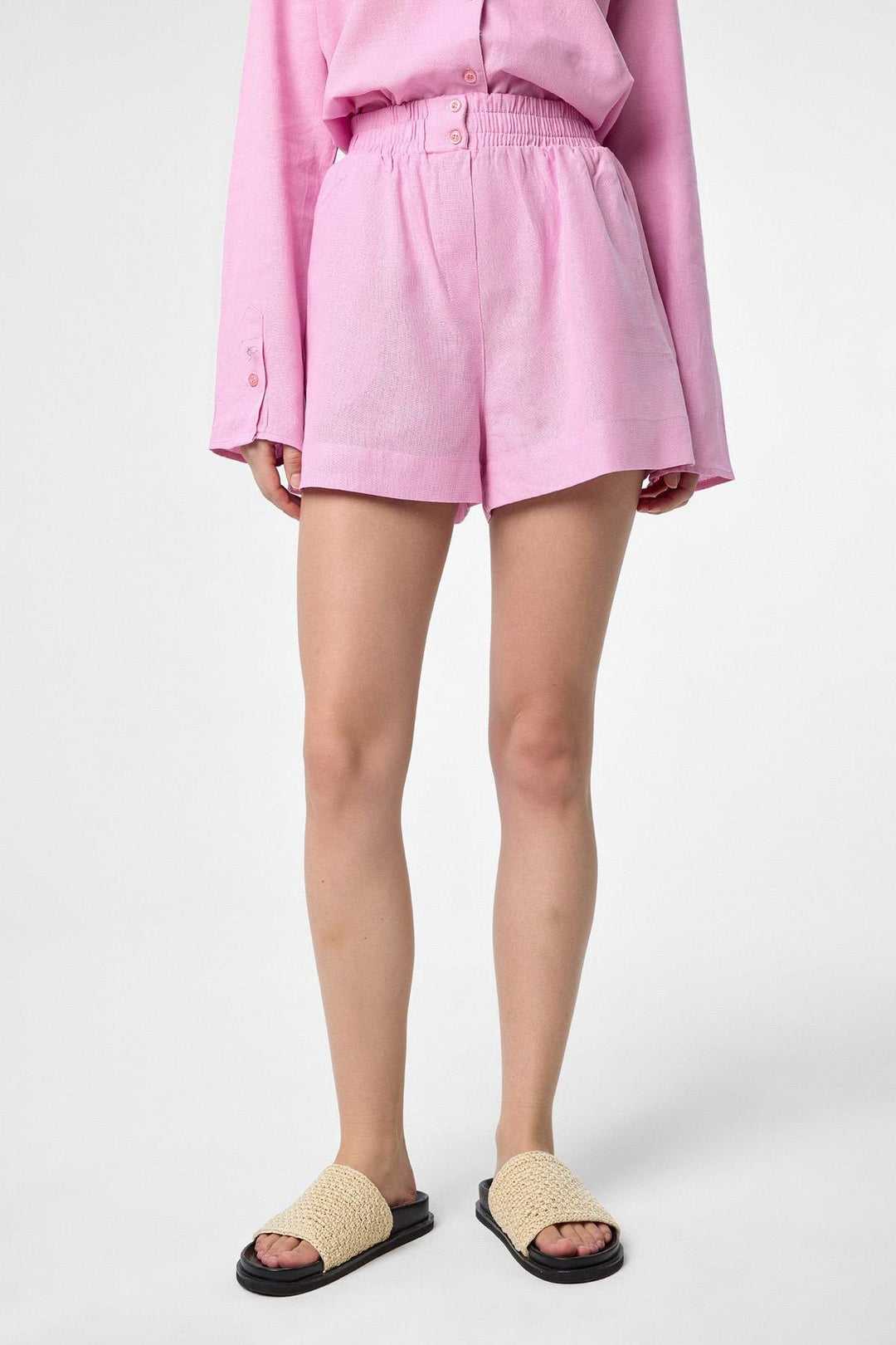 ANT Antioch Pink Linen Blend Shorts-Shirt Women's Set - Gera