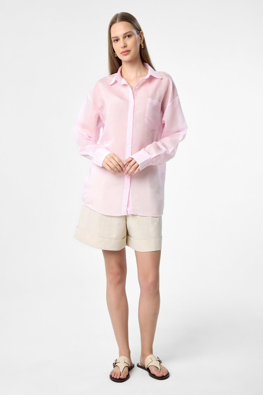ANT Antioch Pink Relax Fit Striped Long Sleeve Women's Shirt - Nuevo Laredo