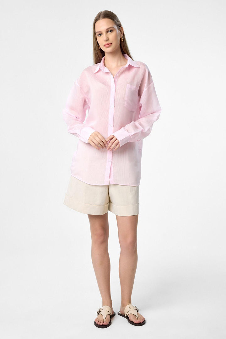 ANT Antioch Pink Relax Fit Striped Long Sleeve Women's Shirt - Nuevo Laredo