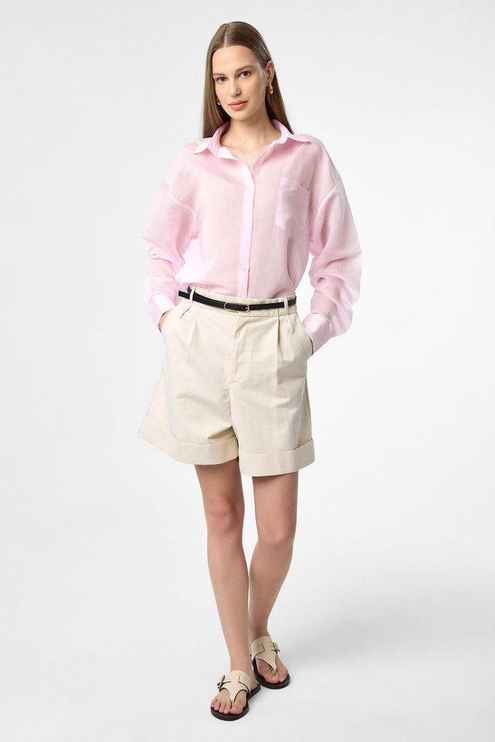 ANT Antioch Pink Relax Fit Striped Long Sleeve Women's Shirt - Nuevo Laredo