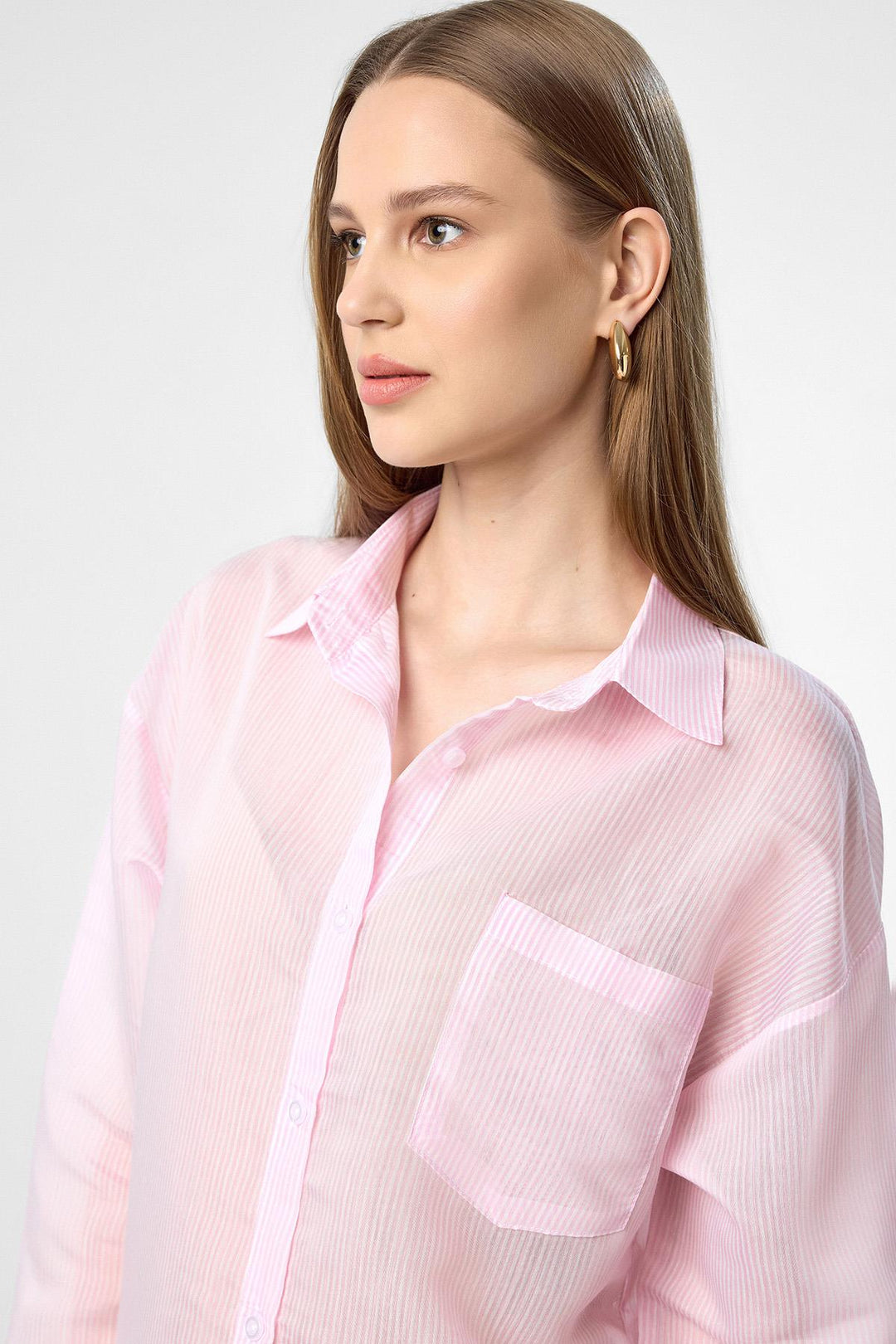 ANT Antioch Pink Relax Fit Striped Long Sleeve Women's Shirt - Nuevo Laredo