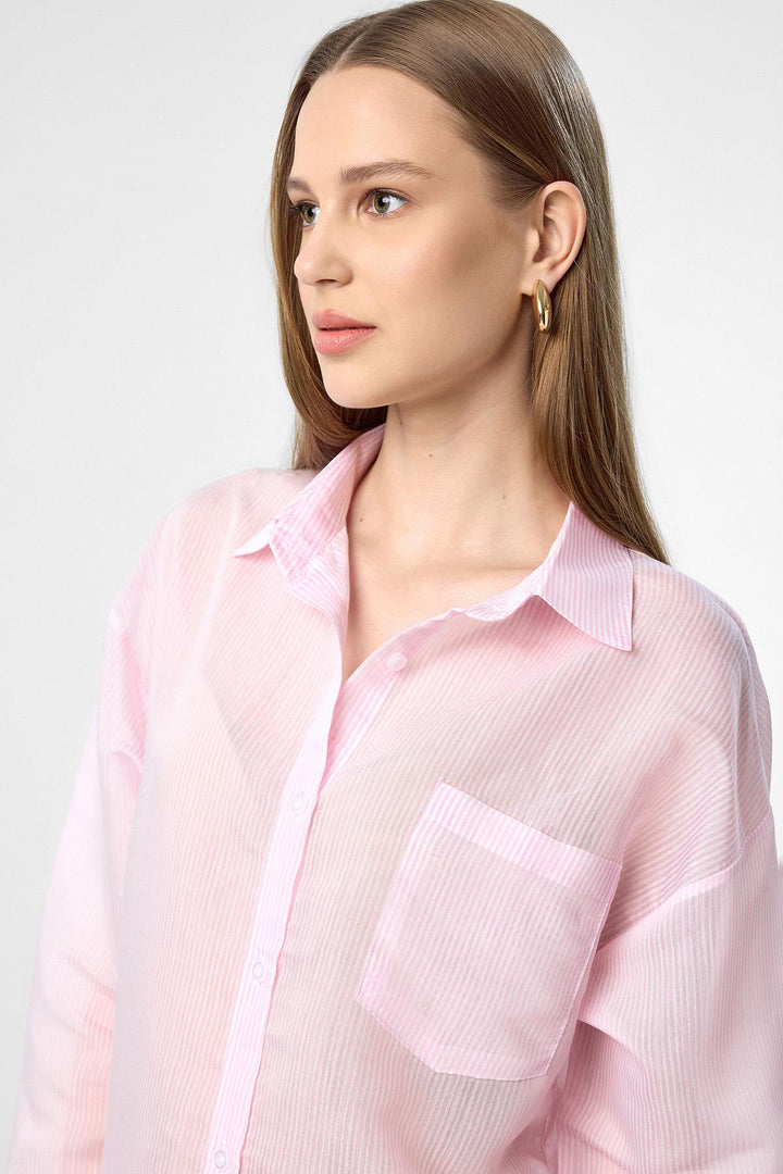 ANT Antioch Pink Relax Fit Striped Long Sleeve Women's Shirt - Nuevo Laredo