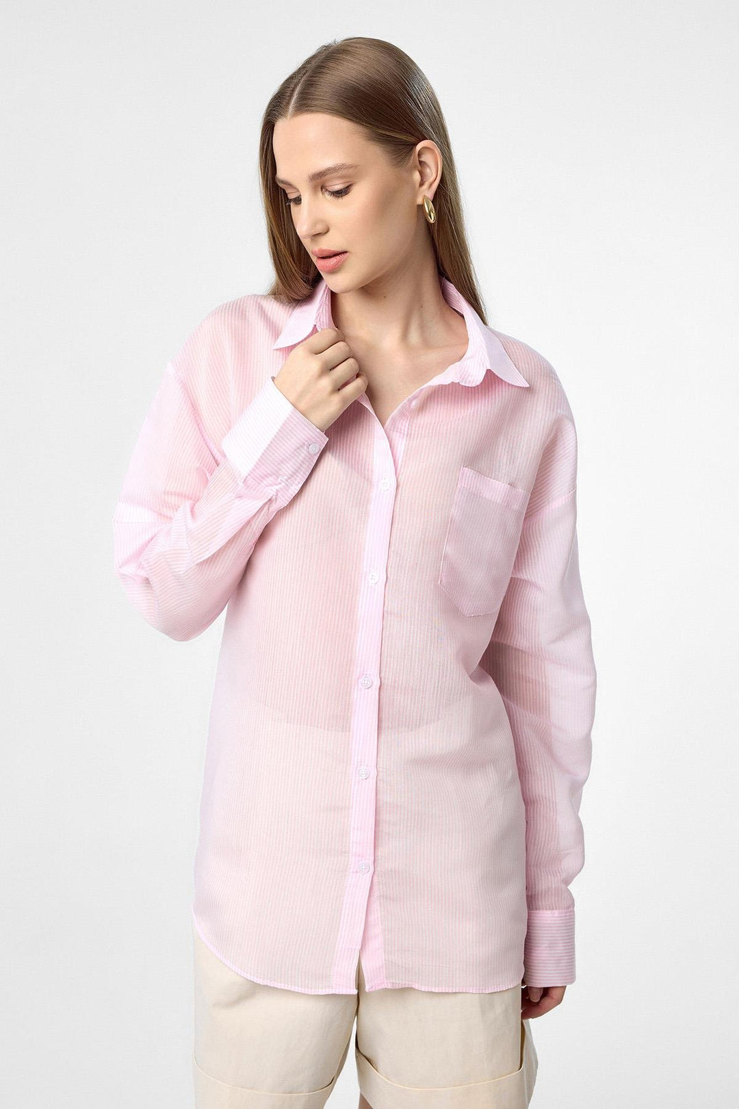 ANT Antioch Pink Relax Fit Striped Long Sleeve Women's Shirt - Nuevo Laredo