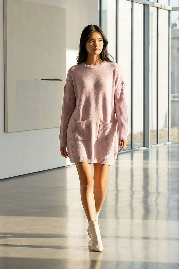 Pink Ribboned Bicycle Collar Mini Knit Dress BCHPK-251239 - Clearwater