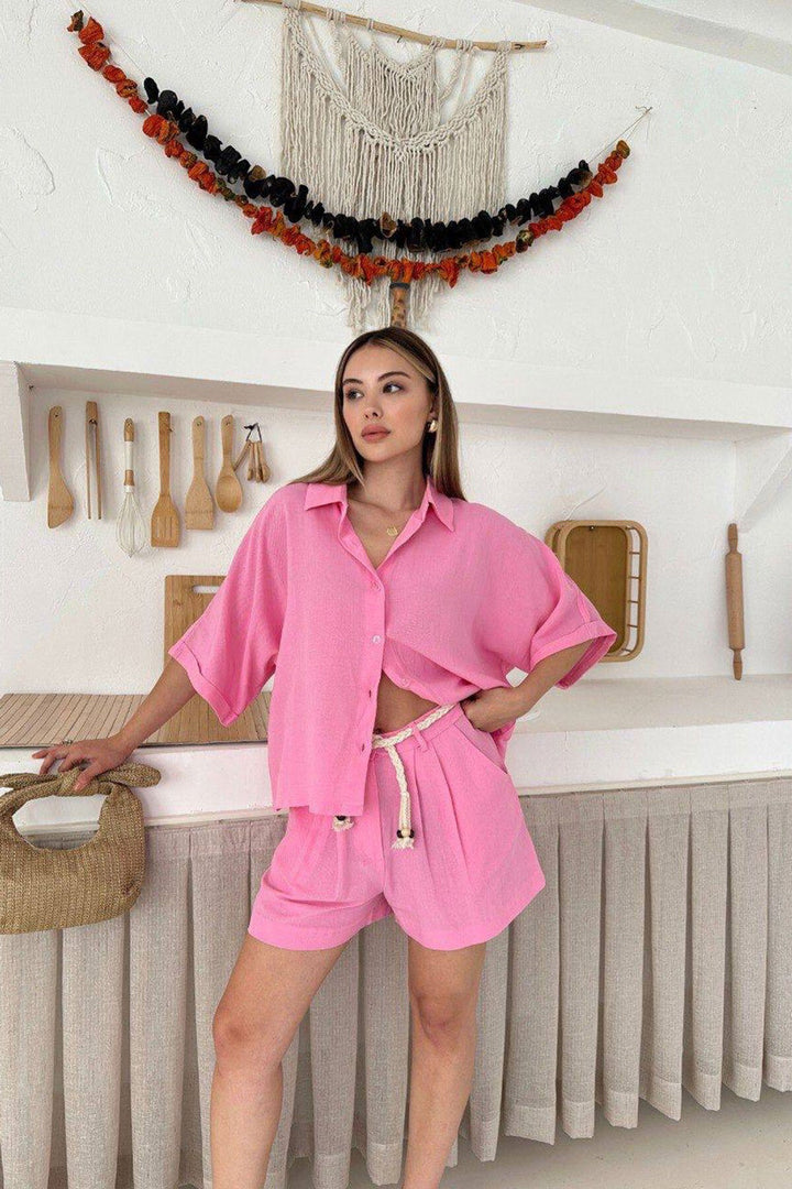 Pembe Şort Ve Gömlek Yazlık Pamuklu Alt Üst Takım - Irapuato