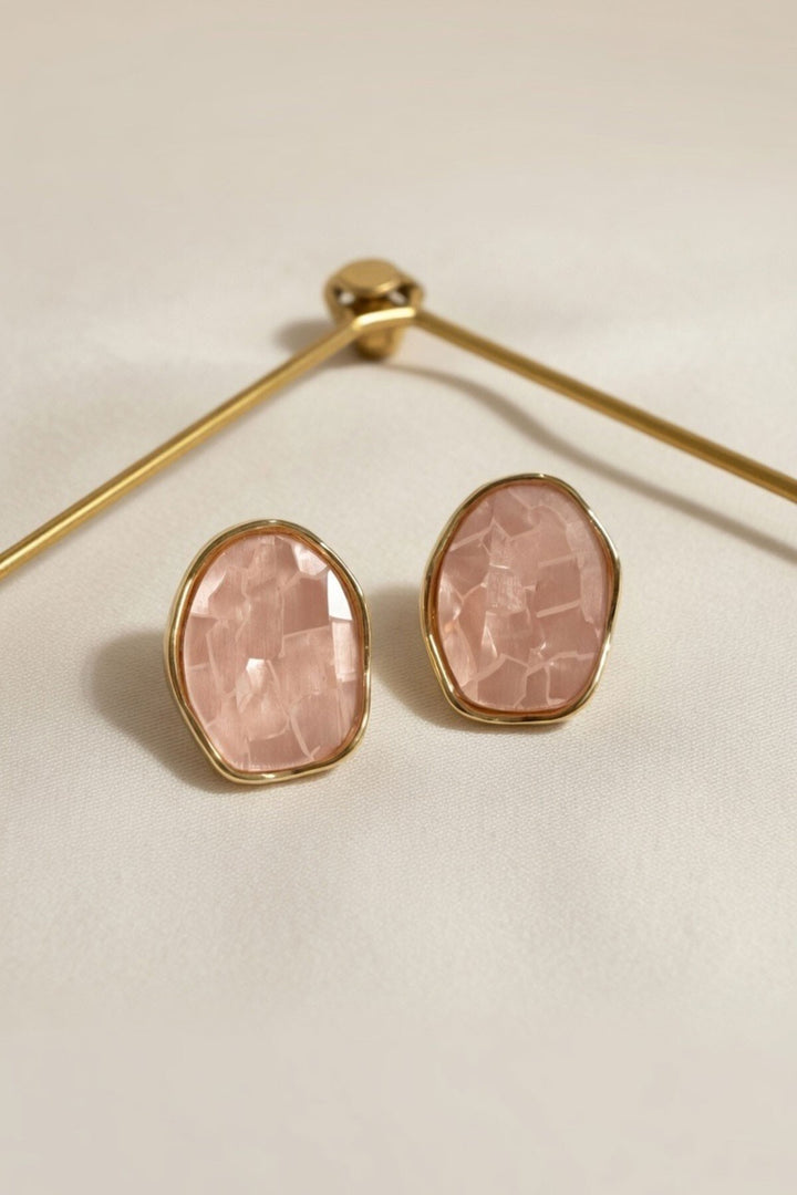 Pembe Taşlı Oval Küpe - L’Aquila
