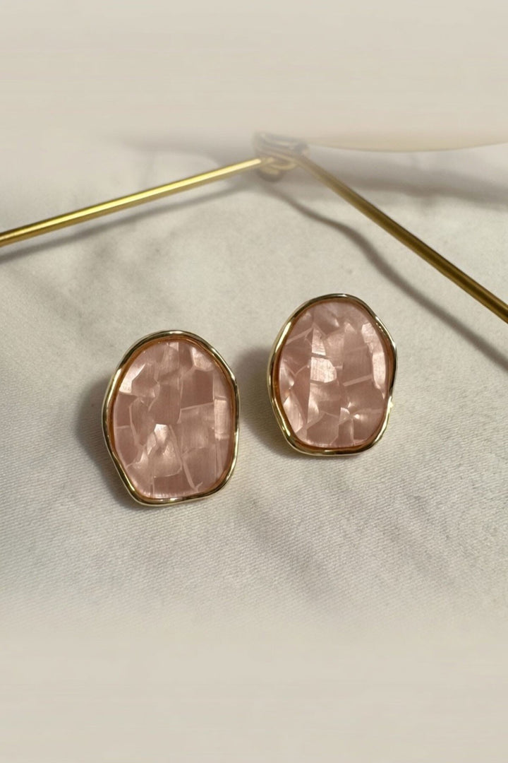 Pembe Taşlı Oval Küpe - L’Aquila