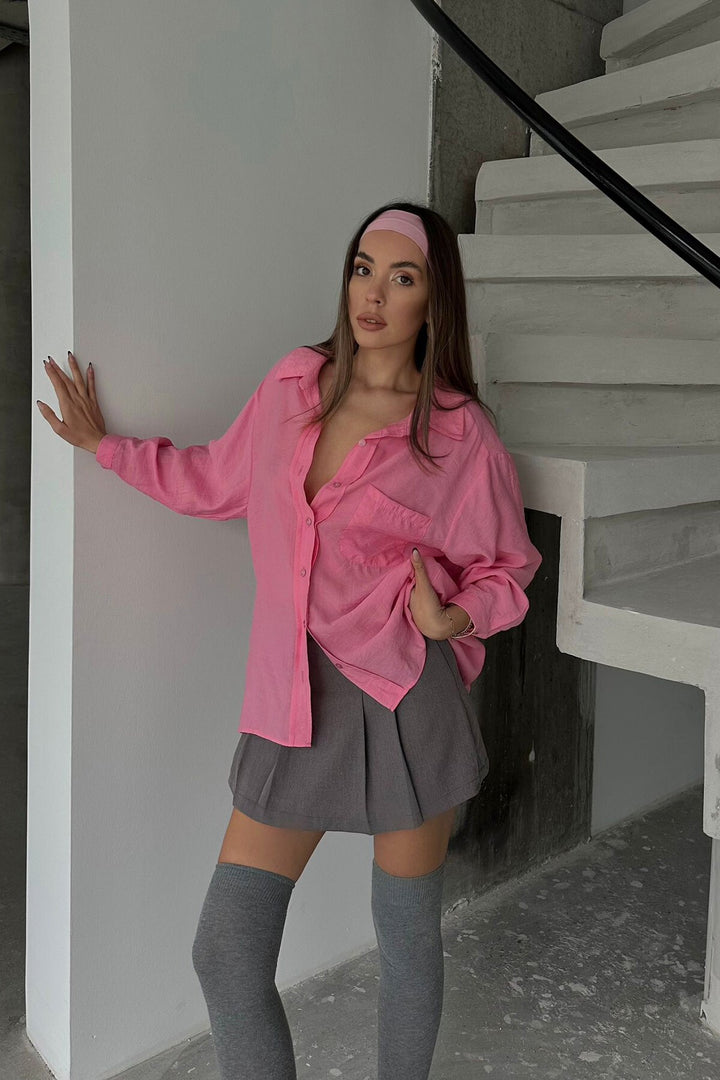Pembe Tek Cepli Uzun Kol Oversize Gömlek - Welwyn Garden City