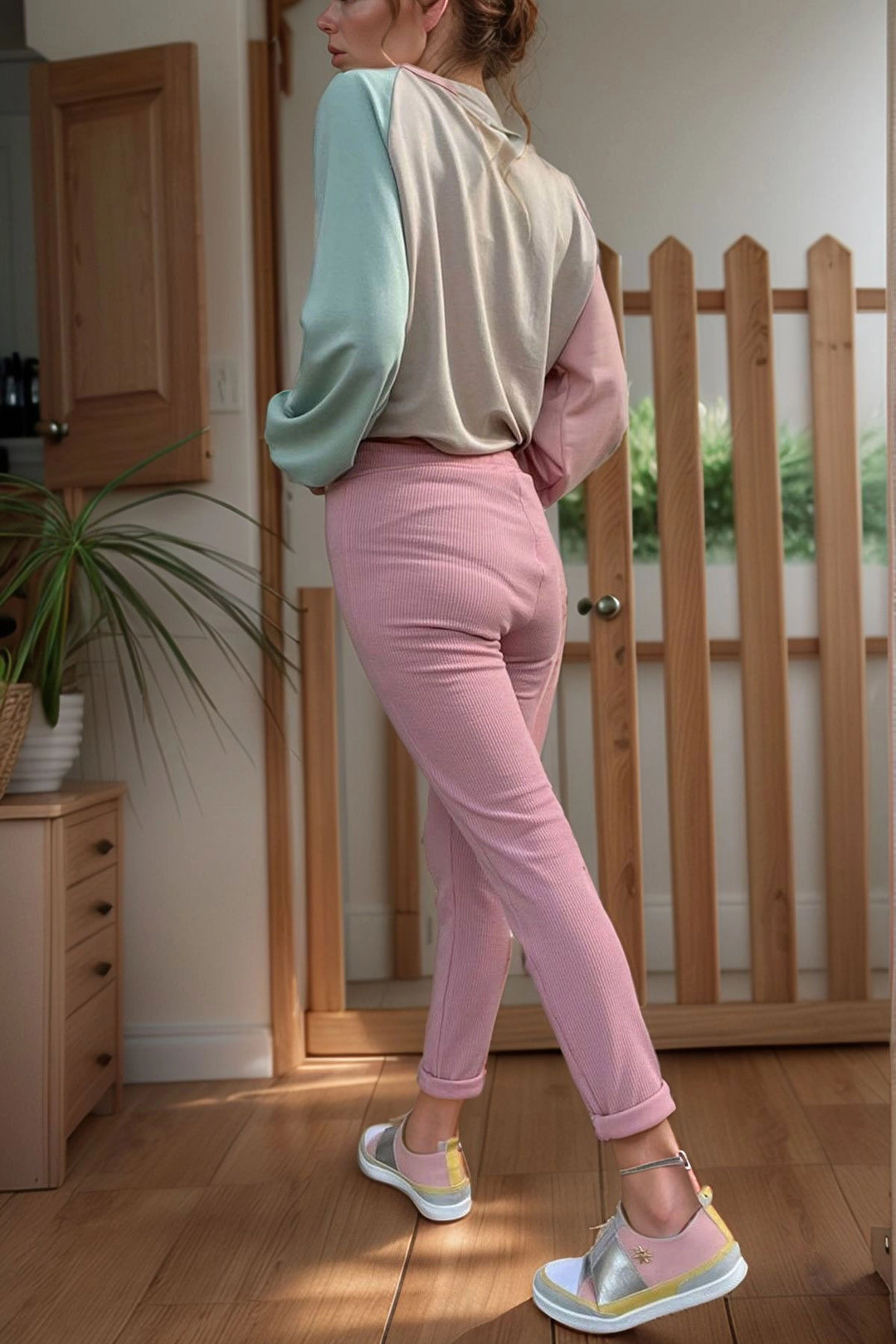 Pink Soft Textured Ribbed High Waist Leggings BCBSK-25700-3452 - Kostiantynivka