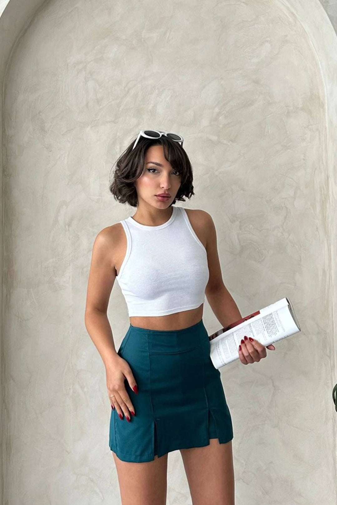 Petrol Double Slit Shorts Skirt BCHN-25250364 - Kenton